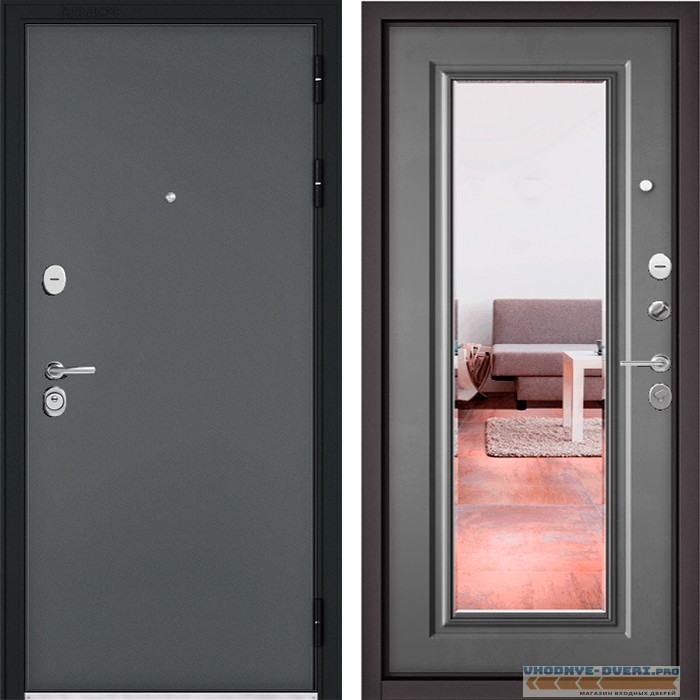 Дверь Бульдорс STANDART 90 Черный шелк / Бетон серый 9S-104 с зеркалом